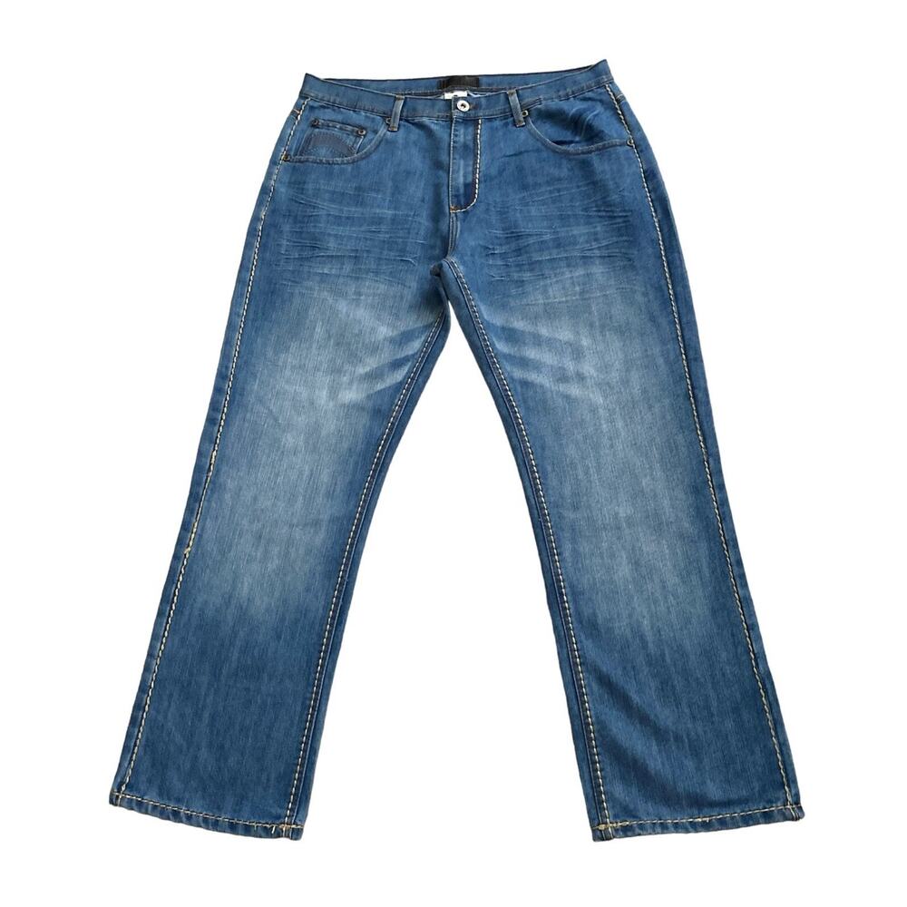 Paco Denim Men's 36 x 30 Straight Leg Jeans Contrast Stitch Blue